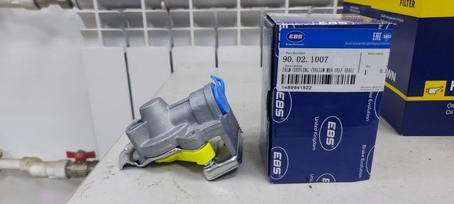 90021007 EBS Головка соединительная M16, желтая, клапан+, на тягач, фото 1