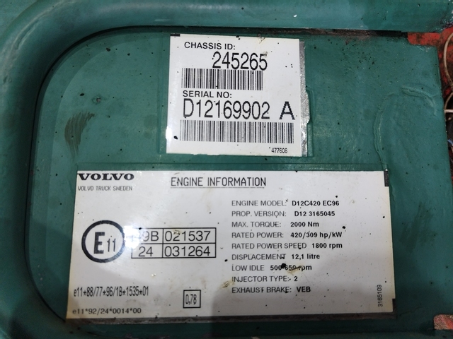 VOLVO Двигатель, D12C, 340 hp, Euro3, № XF378336, фото 10