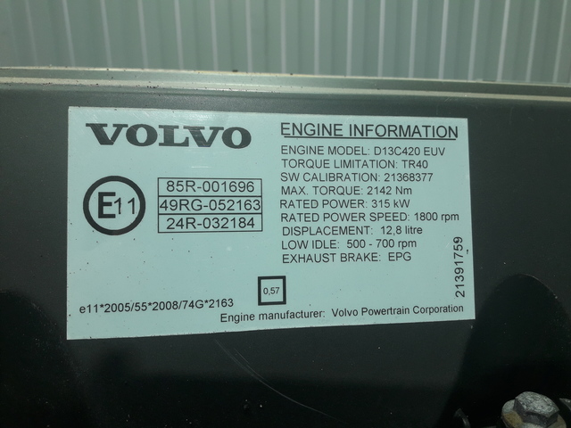 21286037 VOLVO Двигатель, D13C, 420 hp, Euro5, № XF329376, фото 9