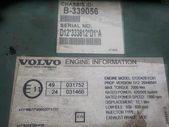 1639652 VOLVO Двигатель, D12D, 420 hp, Euro3, № XF121736, фото 9