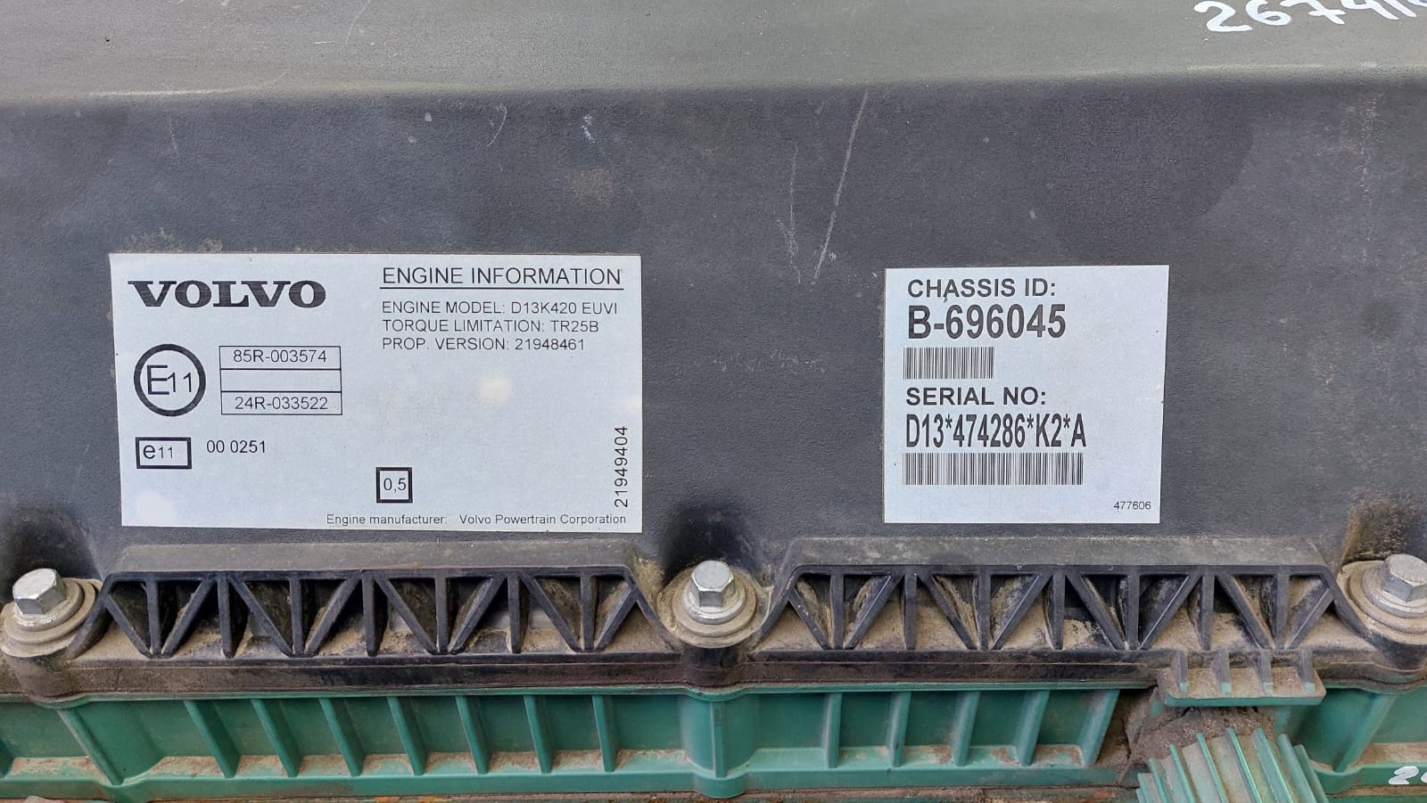 22070191 VOLVO Двигатель, D13K, 460 hp, Euro6, № XF267386, фото 10