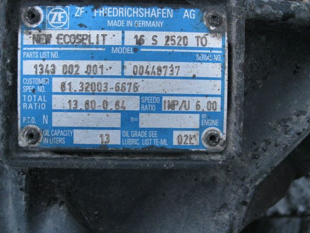 81320036676 MAN КПП, 16S2520, Без ретардера, МКПП, № XF4166, фото 4