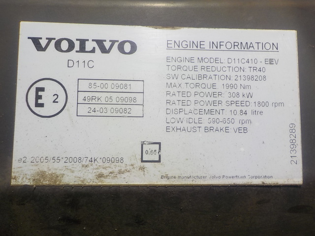 21273941 VOLVO Двигатель, D11C, 450 hp, Euro5, № XF154960, фото 7