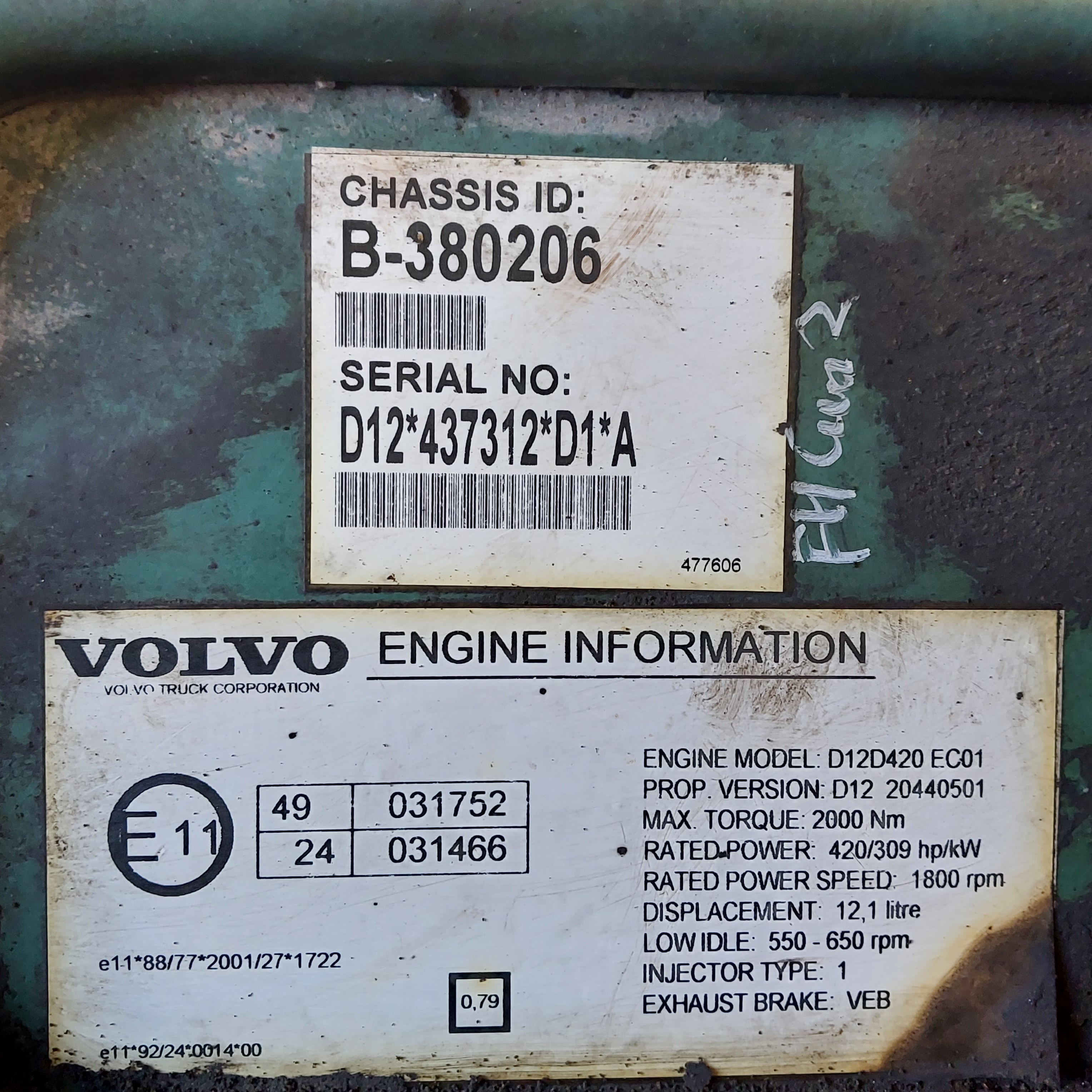 1639652 VOLVO Двигатель, D12D, 420 hp, Euro3, № XF462075, фото 10