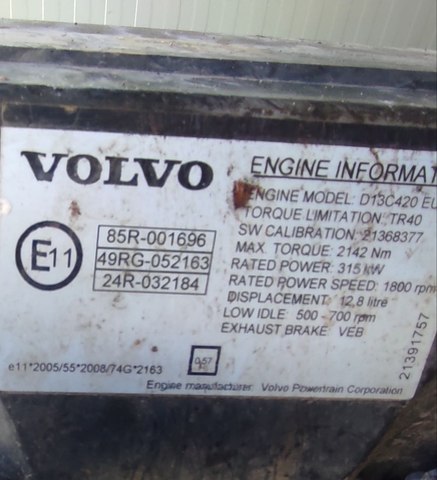 21286037 VOLVO Двигатель, D13C, 420 hp, Euro5, № XF317501, фото 9